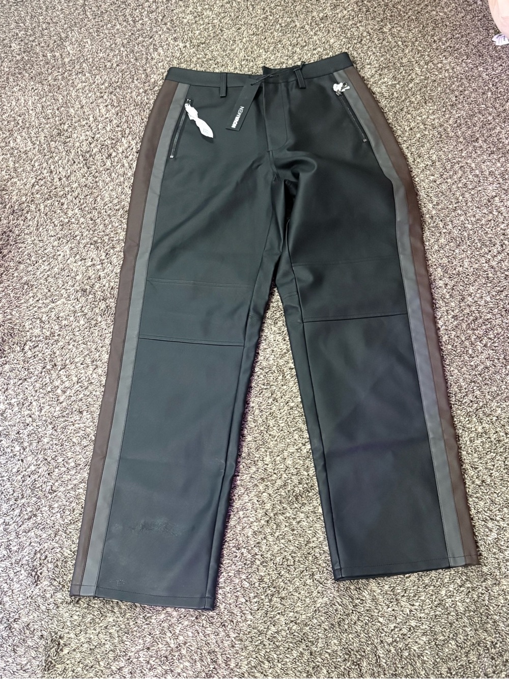 Black Tuxedo-Style Side-Stripe polyurethane Pants
